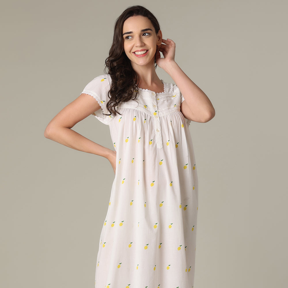 Mahogany 100% Cotton Cap Sleeve Nightgown - Lemons