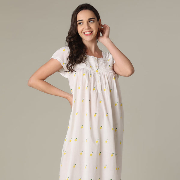 Mahogany 100% Cotton Cap Sleeve Nightgown - Lemons