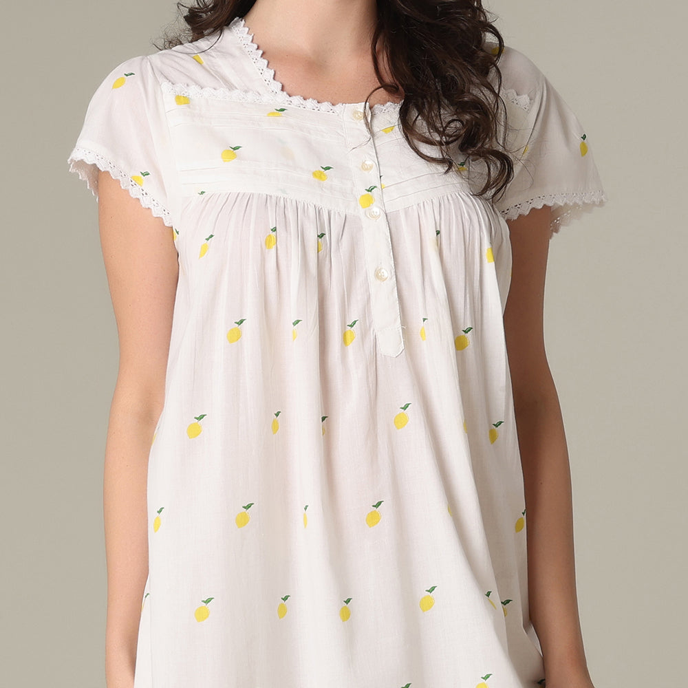 Mahogany 100% Cotton Cap Sleeve Nightgown - Lemons