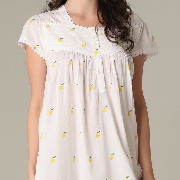 Mahogany 100% Cotton Cap Sleeve Nightgown - Lemons