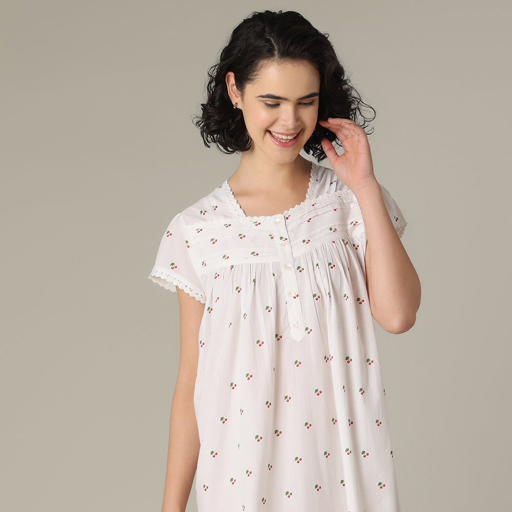 Mahogany 100% Cotton Cap Sleeve Nightgown - Cherries