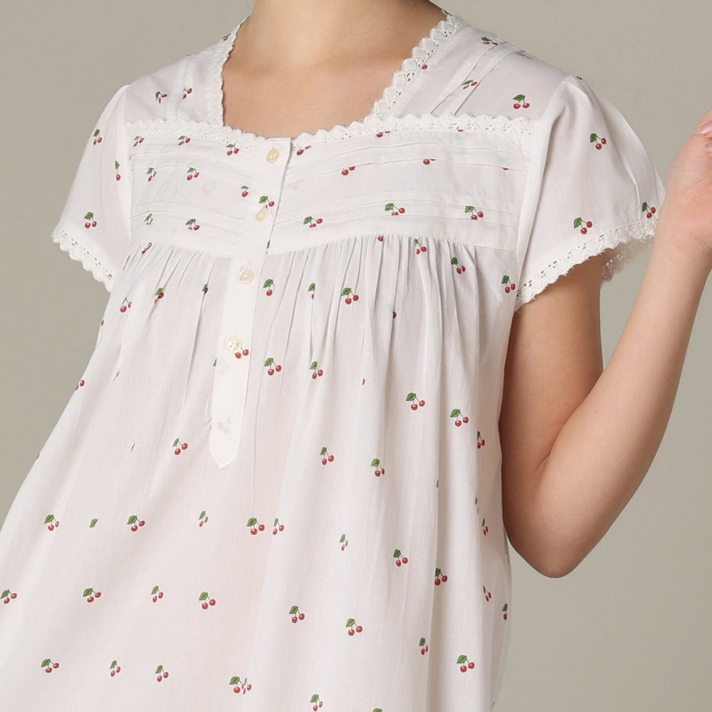 Mahogany 100% Cotton Cap Sleeve Nightgown - Cherries