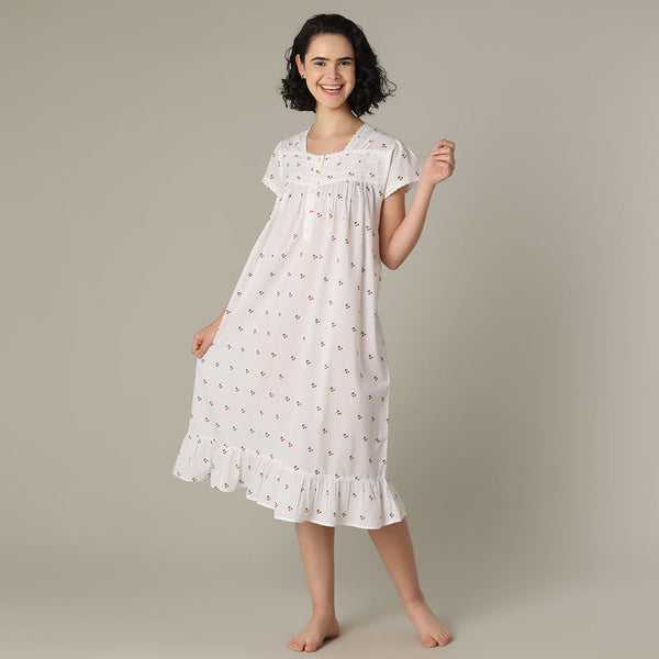 Mahogany 100% Cotton Cap Sleeve Nightgown - Cherries