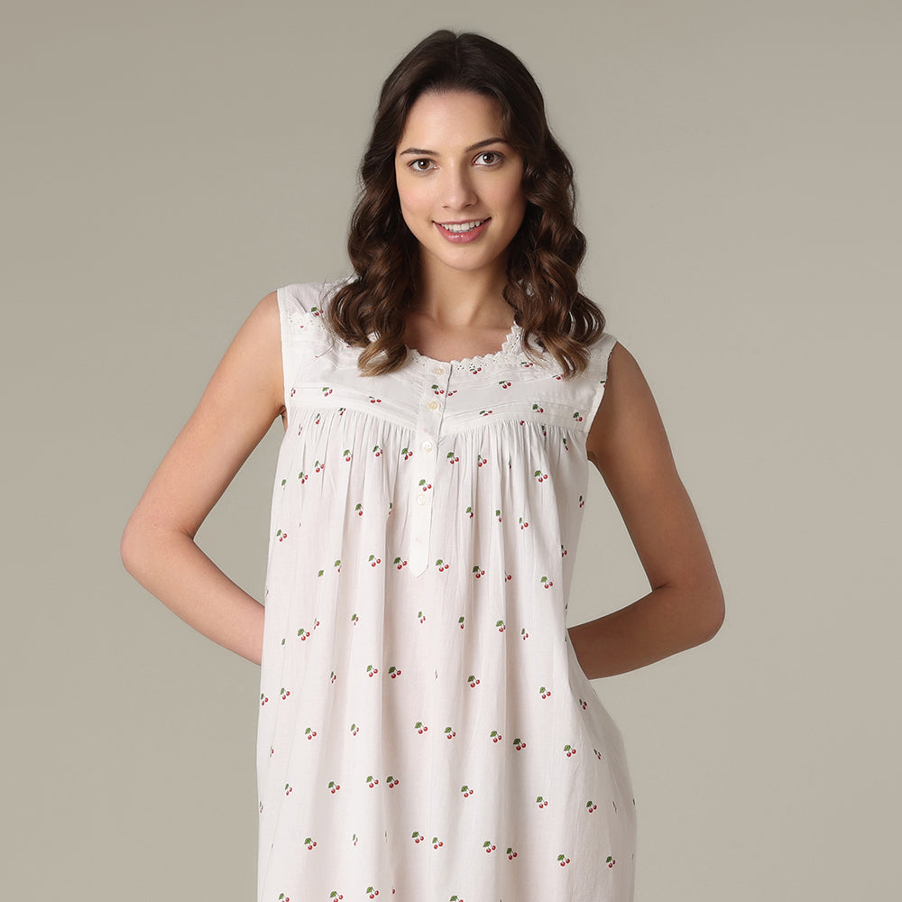 Mahogany 100% Cotton Short Sleeveless Nightgown - Cherie