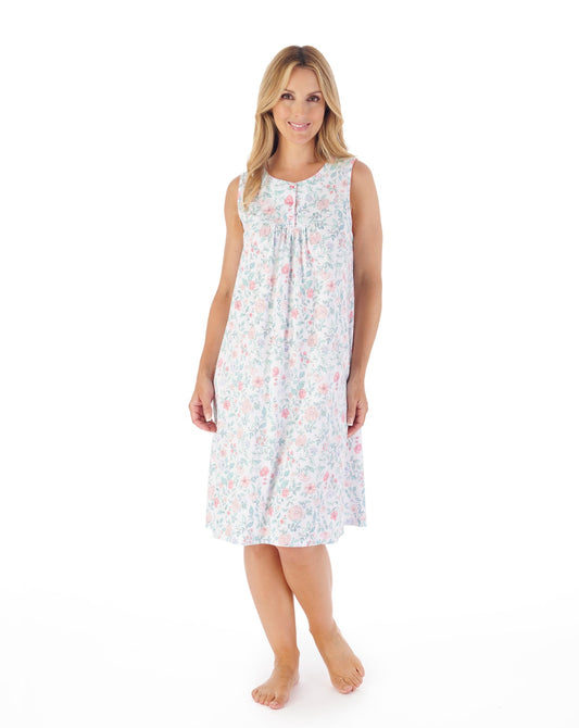 40" Trailing Floral Print Cotton Knit Nightgown