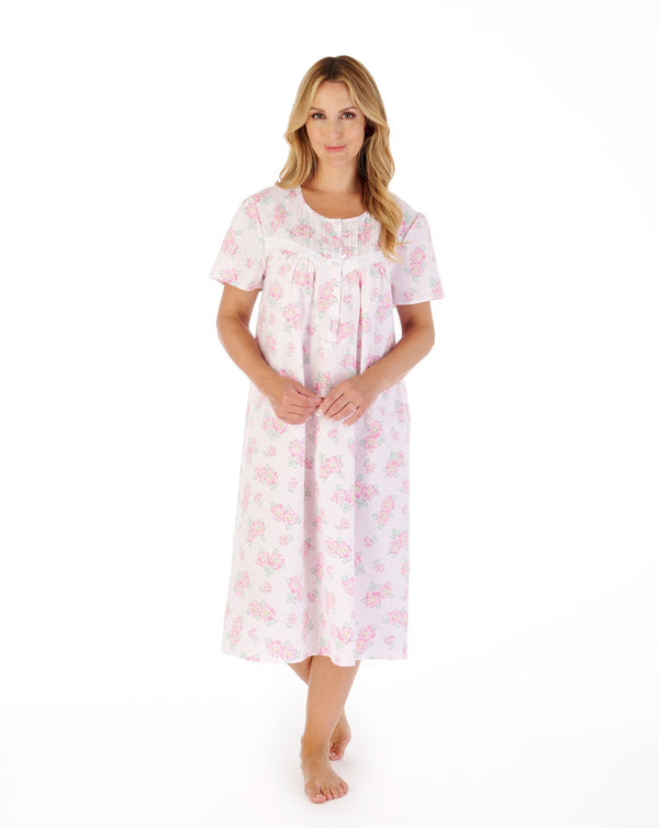 44" Shadow Leaf Floral Print Lawn Cotton Nightdress