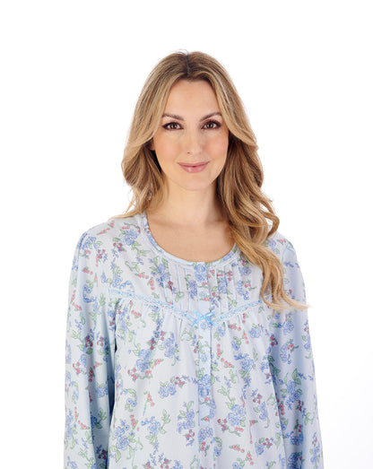 45" Floral Print Woven Cotton Long Sleeve Nightdress