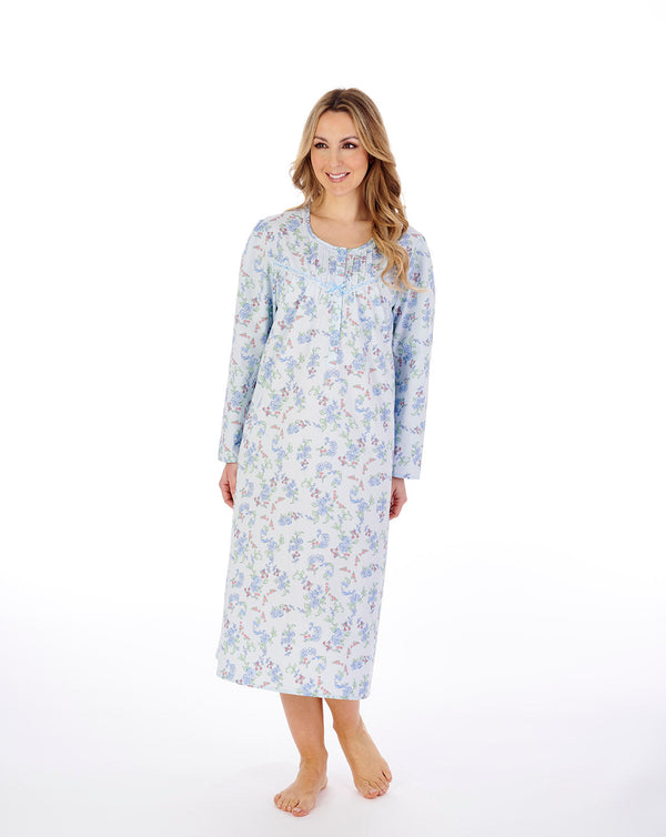 45" Floral Print Woven Cotton Long Sleeve Nightdress