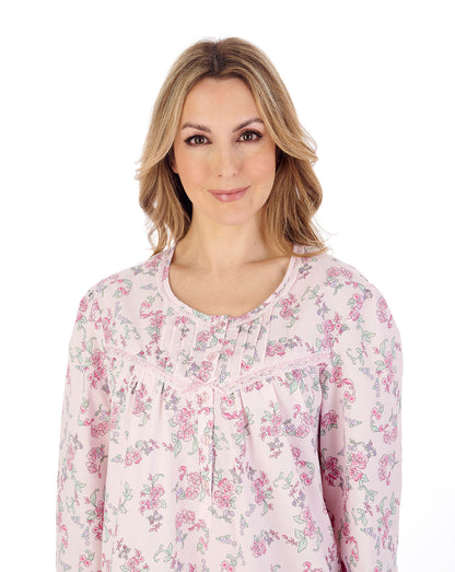 45" Floral Print Woven Cotton Long Sleeve Nightdress