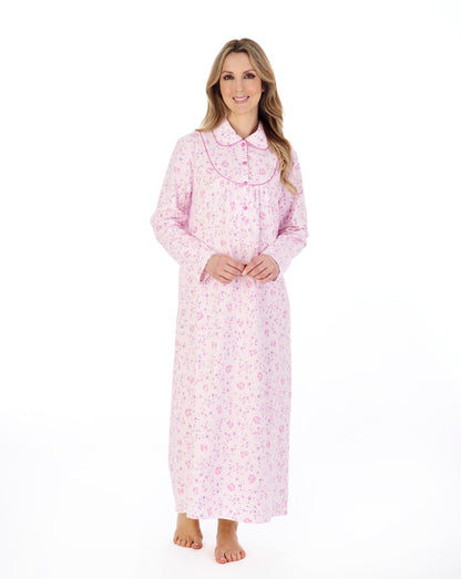 51" Collared Floral Printed Luxury Flannel Nightdress