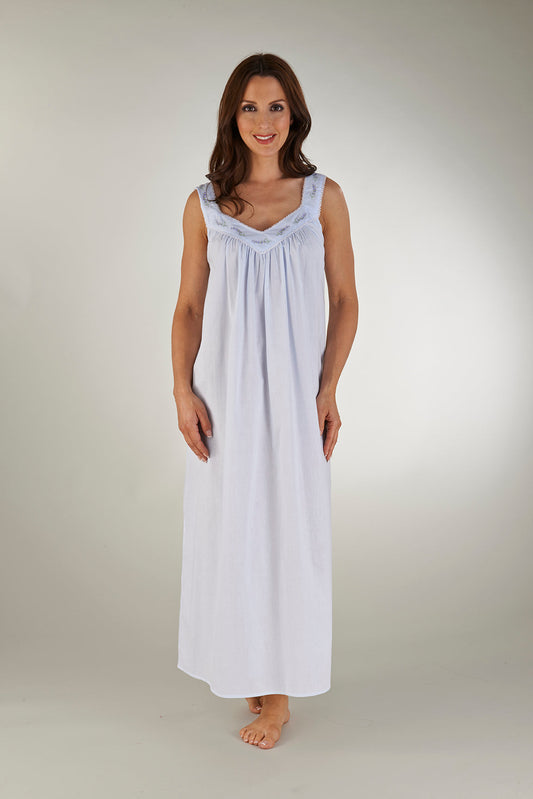 50" Lavender Embroidered Sleeveless Woven Cotton Nightdress