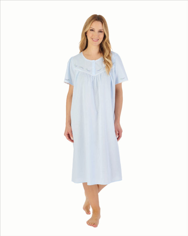 42" Lavender Embroidered Short Sleeve Lawn Cotton Nightdress