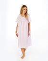 42" Lavender Embroidered Short Sleeve Lawn Cotton Nightdress