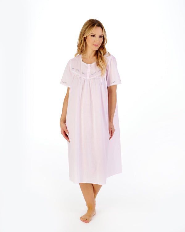 42" Lavender Embroidered Short Sleeve Lawn Cotton Nightdress