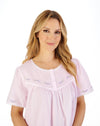 42" Lavender Embroidered Short Sleeve Lawn Cotton Nightdress