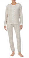 Plush Fleece Lounge Pajama Set - Cable Knit Print