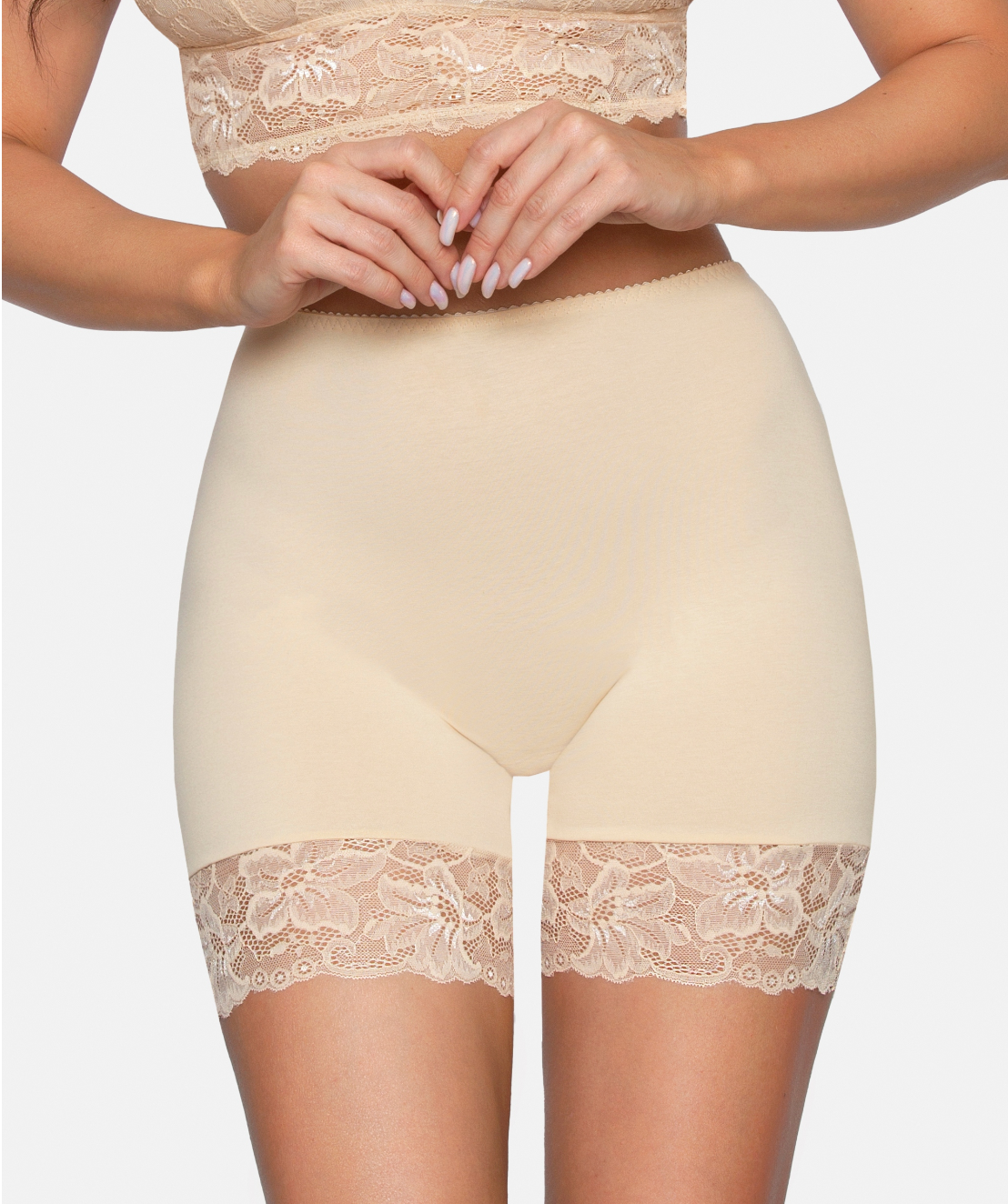 Lace Trimmed Cotton Briefs With Legs