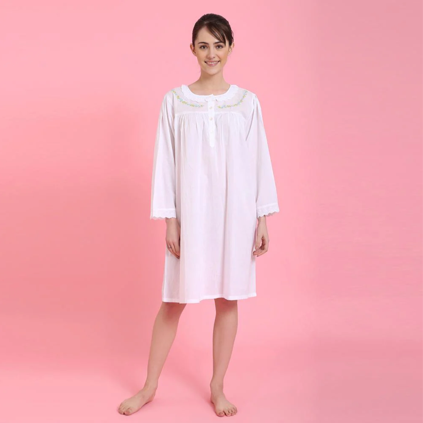 Joanne Long Sleeve 100% Woven Cotton Gown