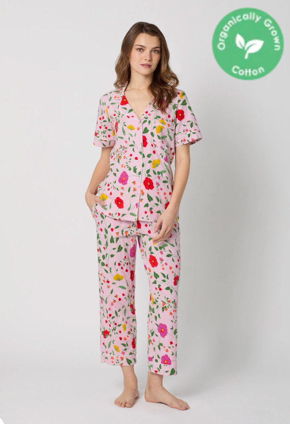 BedHead  Short Sleeve Organic Cotton Jersey Cropped PJ Set Sunlit Floral