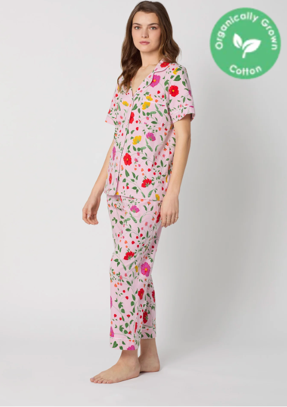 BedHead  Short Sleeve Organic Cotton Jersey Cropped PJ Set Sunlit Floral