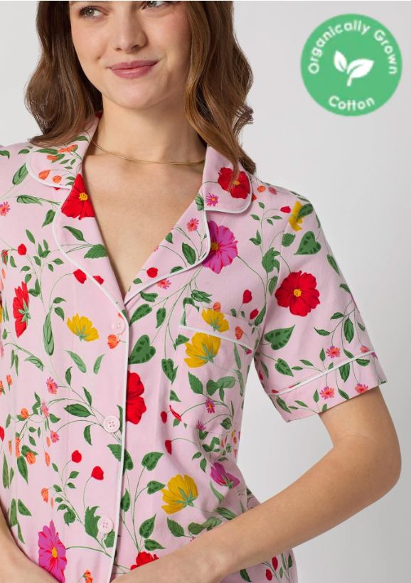 BedHead  Short Sleeve Organic Cotton Jersey Cropped PJ Set Sunlit Floral