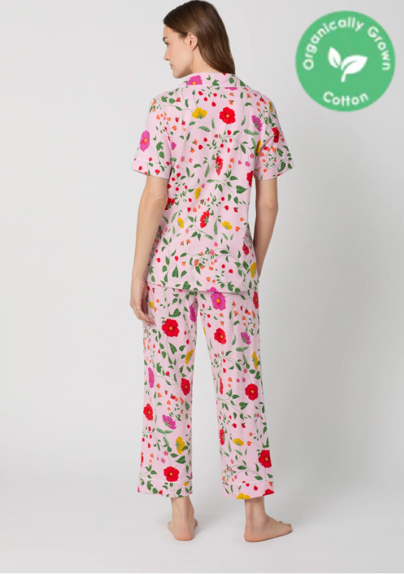 BedHead  Short Sleeve Organic Cotton Jersey Cropped PJ Set Sunlit Floral