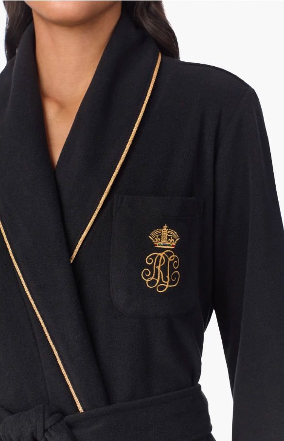 Lauren Ralph Lauren Embroidered Crest Polar Fleece Wrap Robe