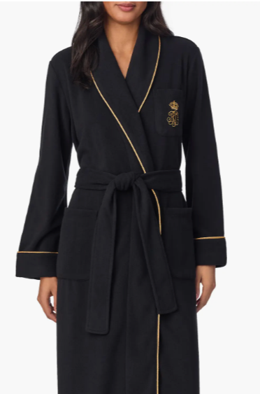 Lauren Ralph Lauren Embroidered Crest Polar Fleece Wrap Robe