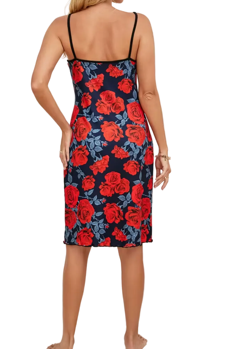 Rose Print Silky Stretch Chemise