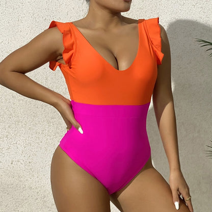 Hot Pink Colour Block Wireless Swimsuit