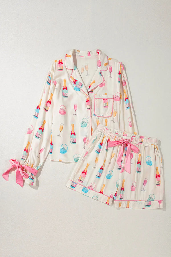 Champagne Print Shorts Set Pajama