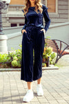 Velvet Round Neck Long Sleeve Top and Drawstring Pants Lounge Set