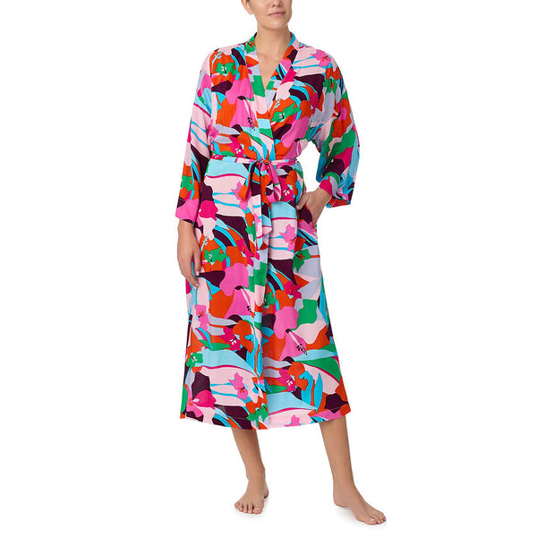 Sanctuary Tropic Mood Long Wrap Robe – Kimono Sleeve Lounge Robe with Belt & Pockets