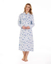 45" Collared Floral Printed Luxury Flannel Nightdress