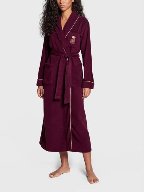 Lauren Ralph Lauren Embroidered Crest Polar Fleece Wrap Robe