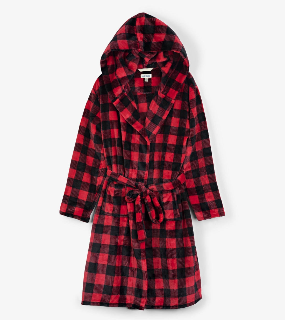 Little Blue House Hooded Buffalo Plaid Fleece Wrap Robe