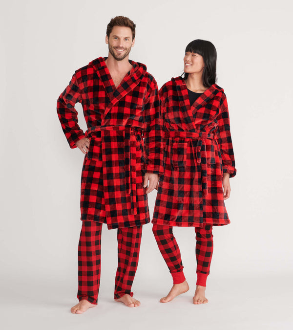 Little Blue House Hooded Buffalo Plaid Fleece Wrap Robe