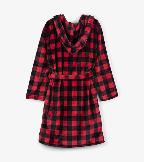 Little Blue House Hooded Buffalo Plaid Fleece Wrap Robe