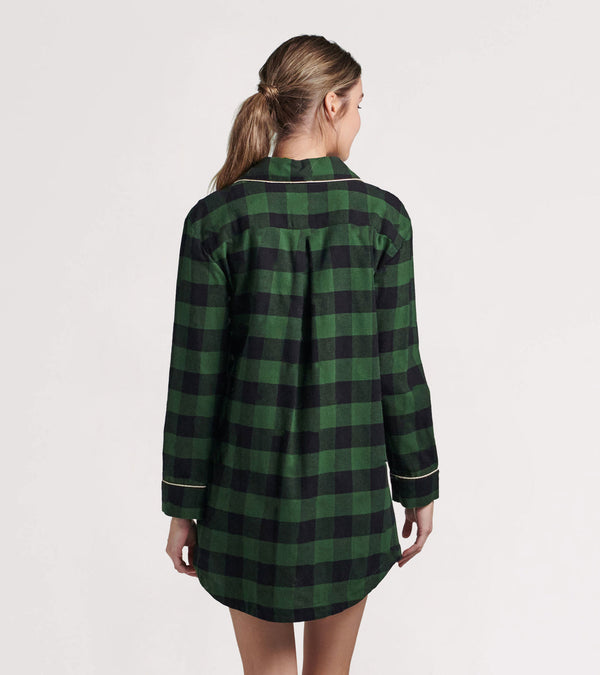 Little Blue House Forest Green Plaid Cotton Flannel Nightshirt