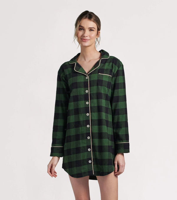 Little Blue House Forest Green Plaid Cotton Flannel Nightshirt