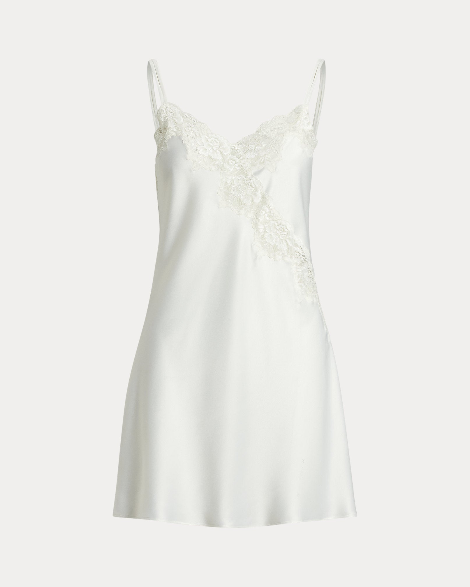 Lauren by Ralph Lauren Double-Strap Lace-Trim Satin Chemise