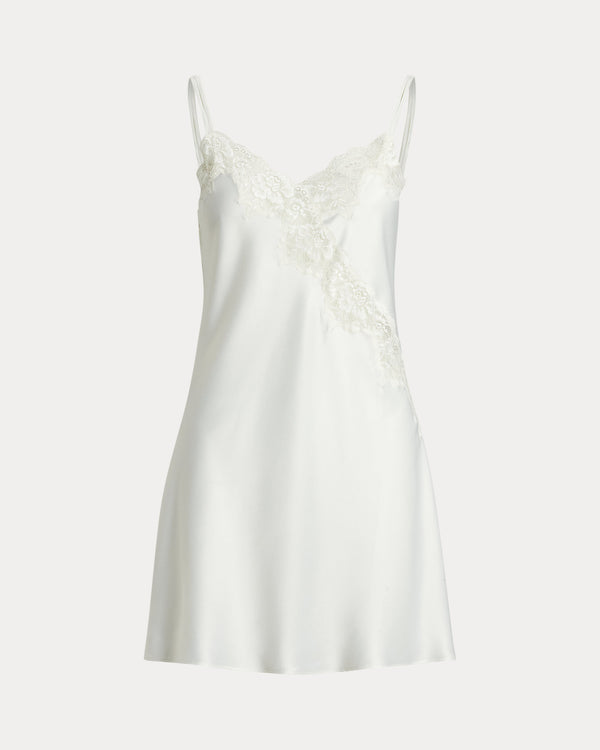 Lauren by Ralph Lauren Double-Strap Lace-Trim Satin Chemise