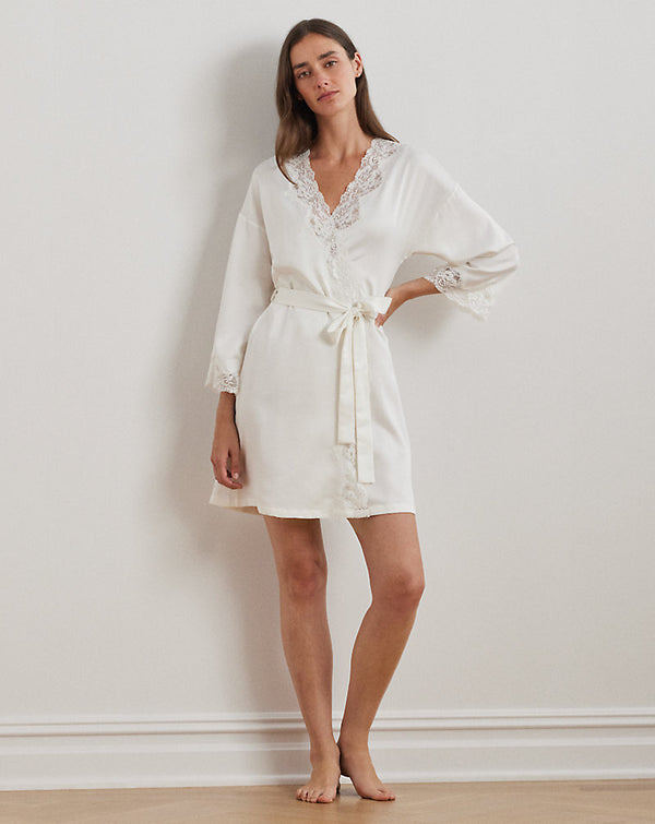 Lauren Ralph Lauren Lace-Trim Satin Robe
