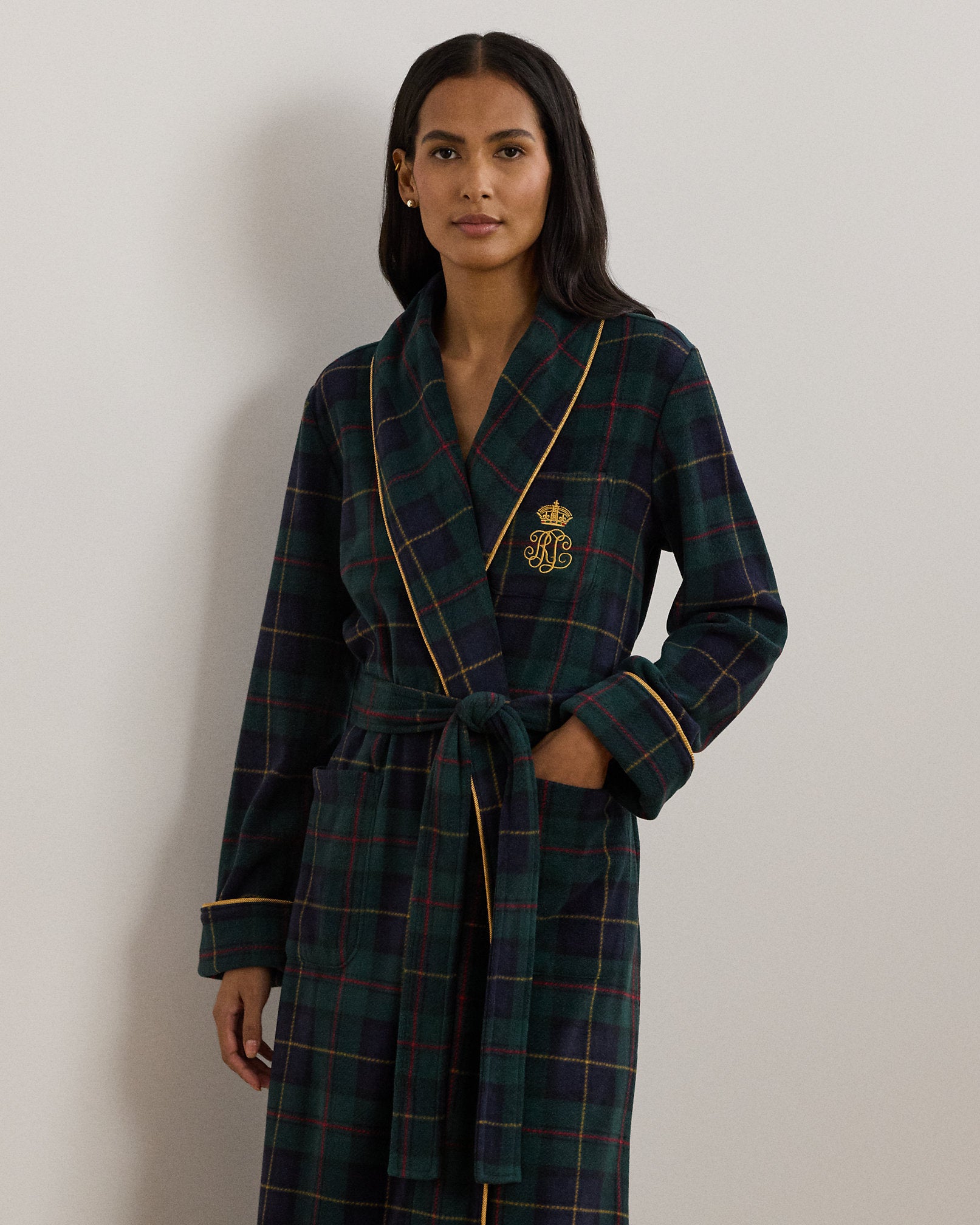 Lauren Ralph Lauren Embroidered Crest Polar Fleece Wrap Robe