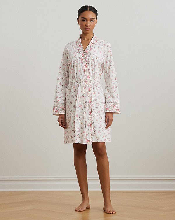 Lauren Ralph Lauren Lace-Trim Floral Cotton Jersey Robe