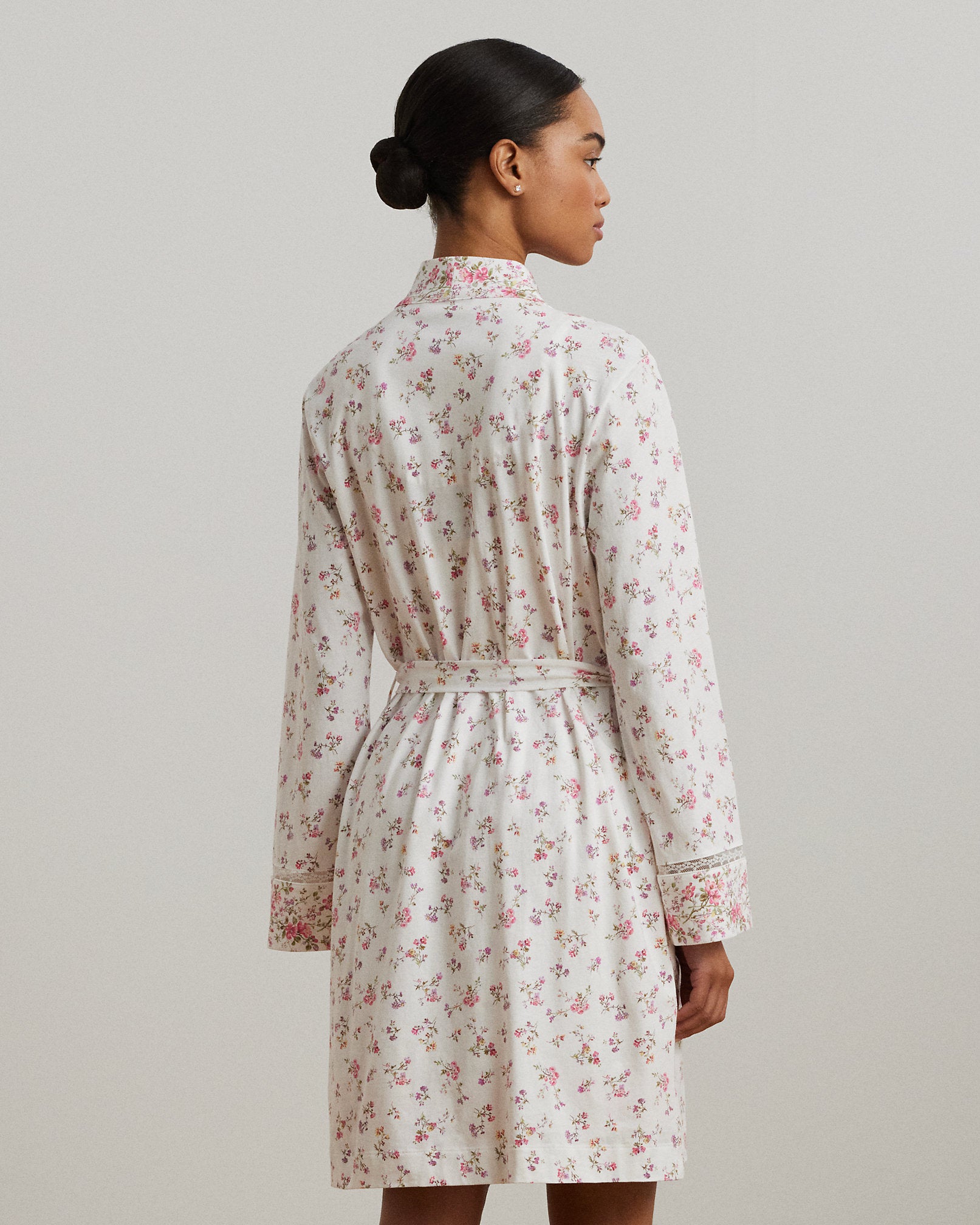 Lauren Ralph Lauren Lace-Trim Floral Cotton Jersey Robe