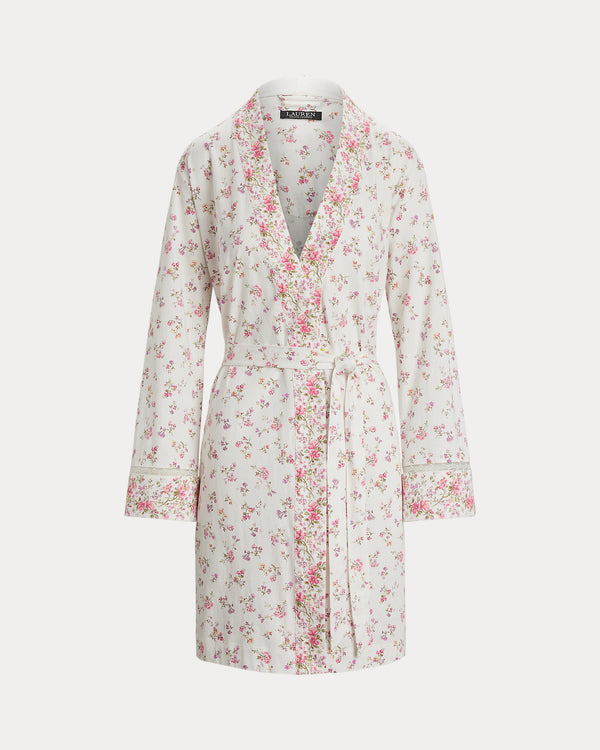 Lauren Ralph Lauren Lace-Trim Floral Cotton Jersey Robe