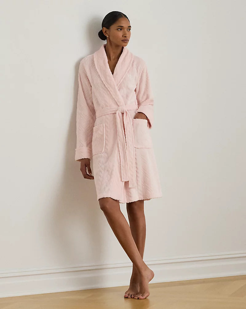 Lauren Ralph Lauren Blush Pink Chenille Shawl Collar Short Robe