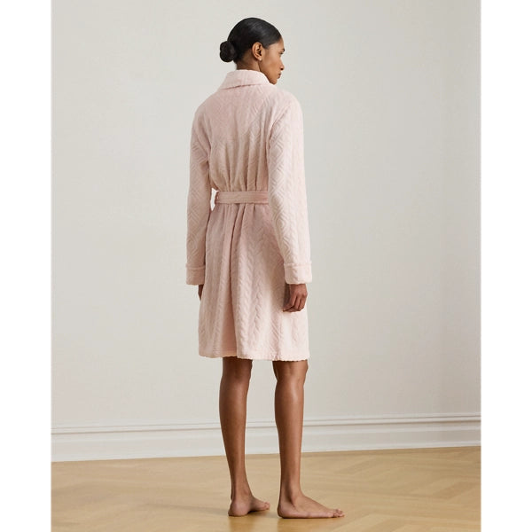 Lauren Ralph Lauren Blush Pink Chenille Shawl Collar Short Robe