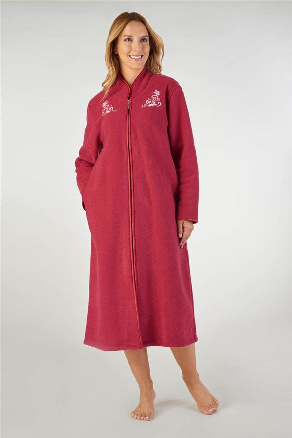 Embroidered Boucle Fleece Zip Down Housecoat